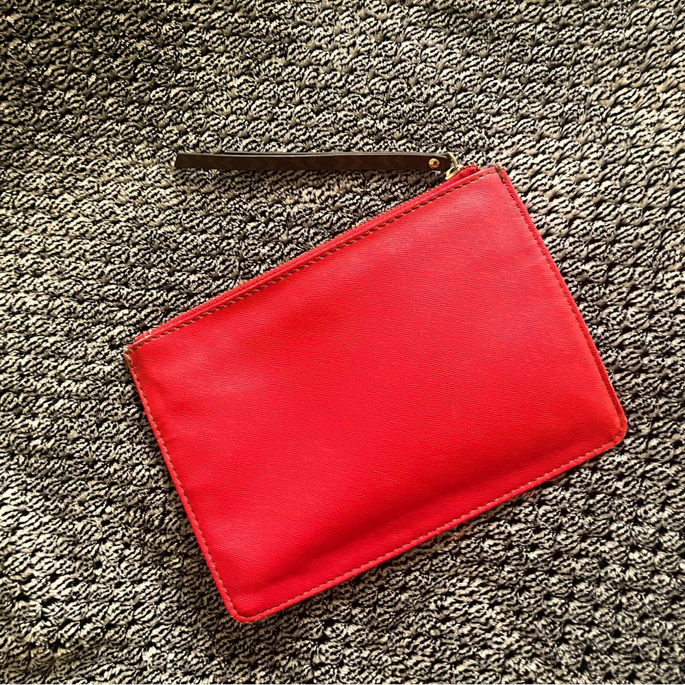 Red leather hand/ make up  bag with zip